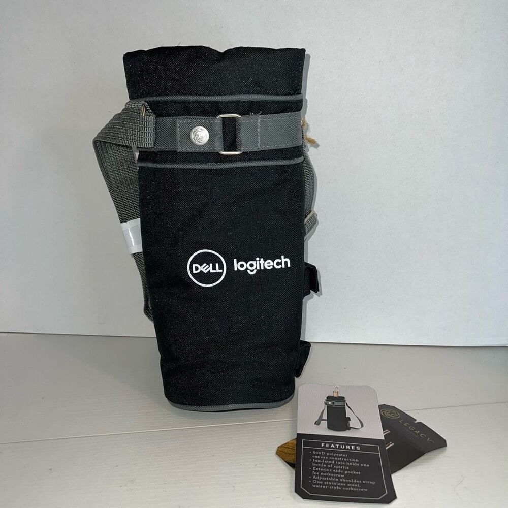 Picnic Time Insulated Single Wine Bottle Tote Bag  Strap Branded Dell Logitech